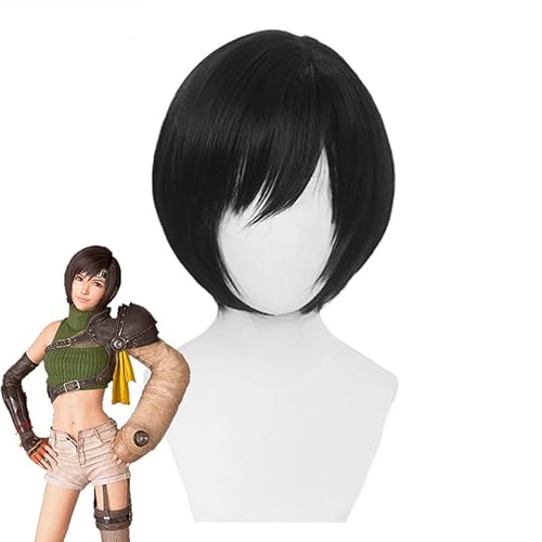 Anime FF7 Yuffie Kisaragi Cosplay Perücke Final Fantasy VII Cosplay Bob Schwarz Kurze Perücke Hitze Beständig Perücke Kappe von Syedeliso