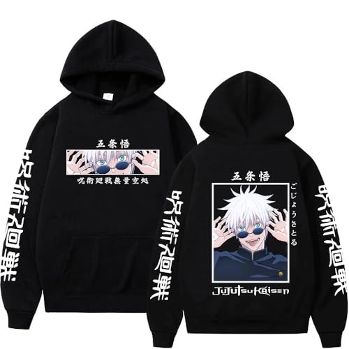 Anime Jujutsu Kaisen Sweatshirts Satoru Gojo Grafik Hoodies Übergroße Harajuku Streetwear Langarm Unisex Sudader (Schwarz,M) von Syedeliso