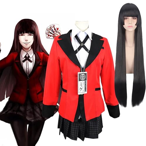 Syedeliso Anime Kakegurui Cosplay Kostüm Yumeko Jabami Vollen Satz Hohe Schuluniform Perücke Frauen Halloween Party COSPLAY Kostüme Anzug (Anzug perücke,L) von Syedeliso