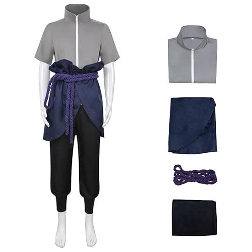 Syedeliso Anime Cosplay Sasuke Anzug Kostüm Halloween Cosplay Schuhe Comic Uchiha Cosplay Anzug Rollen Kleidung Bühne Leistung Mann (Grau,M) von Syedeliso