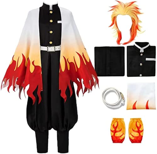 Syedeliso Anime Dämon Slayer Kimetsu Keine Yaiba Rengoku Kyoujurou Cosplay Kostüm Frauen Kimono Uniform Halloween Weihnachten Party Kleidung (Rengoku Kyoujurou Perücke,M) von Syedeliso