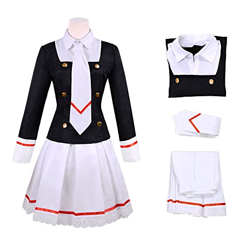 Syedeliso Anime Karte Captors Sakura Kinomoto Cosplay Kostüm Aldult Frau Nette Loli Sailor JK Uniform Top Röcke Hemd Krawatte Anzug (Schwarz,S) von Syedeliso