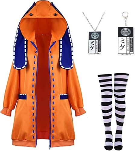 Syedeliso Anime Yomoduki Runa Hoodie Cosplay Kostüm Jacke Outfit mit Socken Halskette Keychain Halloween für Frauen (Orange,L) von Syedeliso