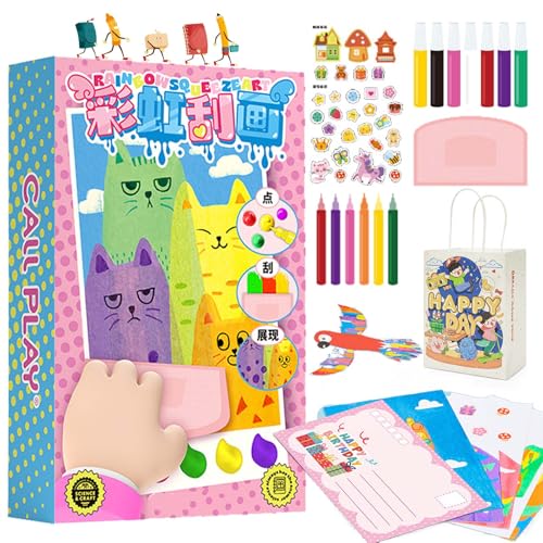 Squeegee Art Kids Paint Kit (One Set-35 Pieces), DIY Rainbow Scratch Art, DIY Christmas Rainbow Scratch Painting, Dot Painting Art Kits for Kids, Squeegee Magic Reveal Craft Kit (1 Set) von Syeefula