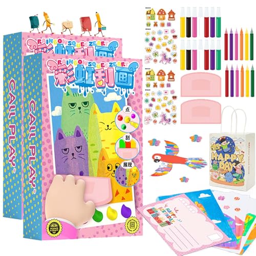 Squeegee Art Kids Paint Kit (One Set-35 Pieces), DIY Rainbow Scratch Art, DIY Christmas Rainbow Scratch Painting, Dot Painting Art Kits for Kids, Squeegee Magic Reveal Craft Kit (2 Sets) von Syeefula