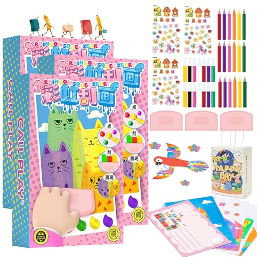 Squeegee Art Kids Paint Kit (One Set-35 Pieces), DIY Rainbow Scratch Art, DIY Christmas Rainbow Scratch Painting, Dot Painting Art Kits for Kids, Squeegee Magic Reveal Craft Kit (3 Sets) von Syeefula