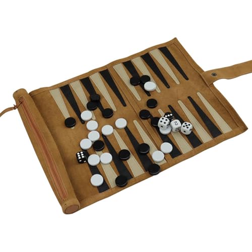 Backgammon Enroulable, Ensemble De Backgammon Portable, Roll-Up-Backgammon-Set mit traditionellem hellbraunem Design, Ensemble De Backgammon Portable, für Kinder und Familien jeden Alters von Syengery