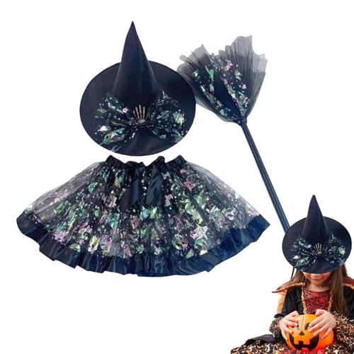 Syengery Halloween Hexen Tutu Outfit,Mädchen Hexenhut Kleid - 3-teiliges Set Mädchen Halloween Hexe Tutu Rock,Cosplay-Kostümrock, bezaubernd und bequem für Mädchen im Alter von 2–8 Jahren von Syengery