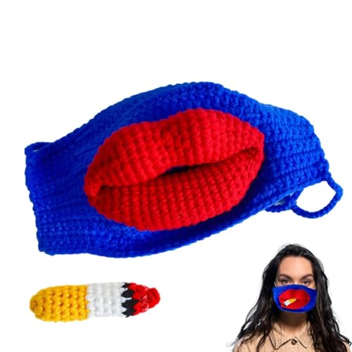 Syengery Handgemachte Gesichtsmaske, gestrickte Gesichtsbedeckung - Sausage Mouth Gestrickte Gesichtsmaske,Humorvolle Gesichtsmaske, Streich-Gesichtsmaske für Karneval, Partys, Rollenspiele von Syengery