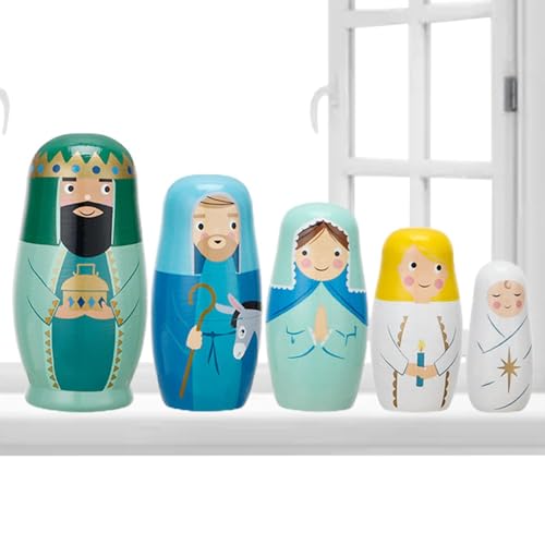 Syengery Jesus-Matrjoschka-Matroschka-Puppen, Handgefertigtes Set Aus Stapelbaren Puppen, Weihnachtskrippenpuppen Für Weihnachten, Osterdekorationen von Syengery