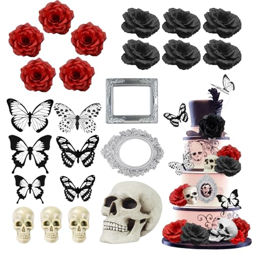 Gotisch Kuchen Deko Tortendeko Schwarz Totenkopf Deko Gotisch Deko Cake Schwarz Gotisch Deko Tortendeko Rosen Halloween Tortendeko für Gotisch Party Dekoration von Syhdfxknp