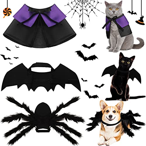 3 Stück Halloween Katzen Hunde Kostüm Set Haustier Fledermaus Hexe Vampir Umhang Riesenimitat Haustier Spinnen Cosplay Zubehör für Hunde Welpen Katzen Fasching Party Spielzeug (Lila, M) von Syhood