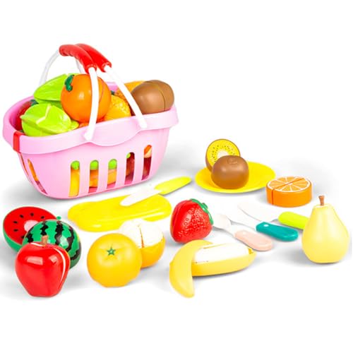 15 Stücke Kinderküche Spielküche Zubehör Schneiden Obst Gemüse Lebensmittel mit Korb Küche Spielzeug Rollenspiel Lernspielzeug Plastikspielzeug für Kinder Geschenk ab 3 Jahre Junge Mädchen von Syijupo