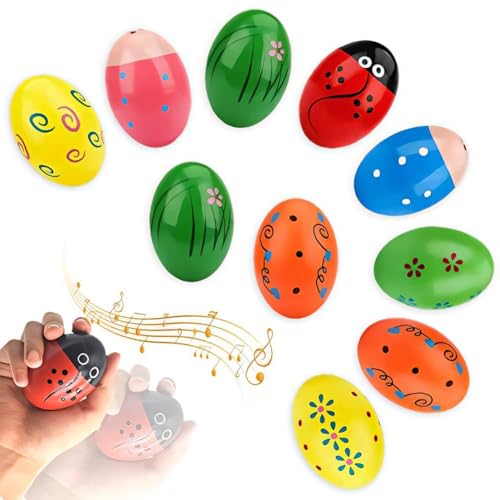 Syijupo 10 Stück Easter Wooden Musical Egg,Eier Maracas,Musical Egg Shaker,Hölzerne Maracas Egg Music Percussion Spielzeug Für Kinder Ostergeschenke-Puzzle-Früherziehung Kleinkind-Spielzeug von Syijupo