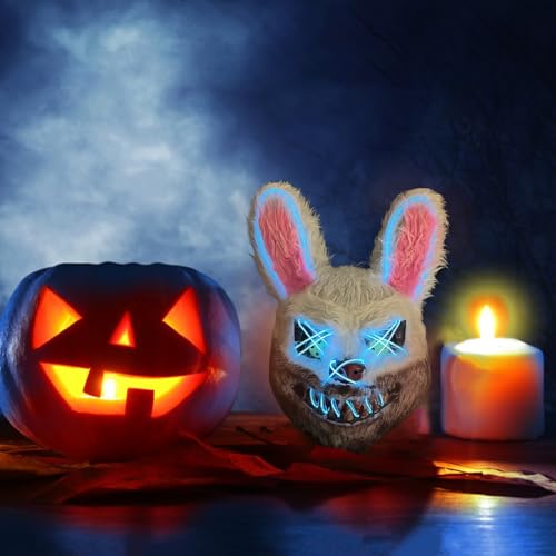 Halloween Maske Horror Hasenmaske, halloween maske, cosplay maske für halloween, Lustige Bunny Maske für Halloween Kostüm Karnevalsparty Cosplay Maskerade, perfekt für Karneval, Fasching （Eisblau）… von Sykerout