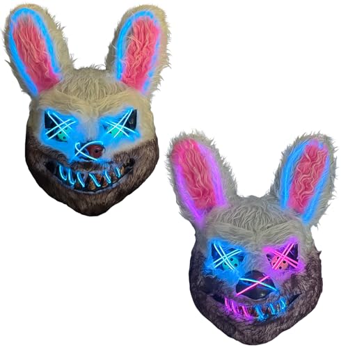 Halloween Maske Horror Hasenmaske, halloween maske,cosplay maske für halloween,Lustige Bunny Maske für Halloween Kostüm Karnevalsparty Cosplay Maskerade,perfekt für Karneval,Fasching （Eisblau + Rosa）… von Sykerout