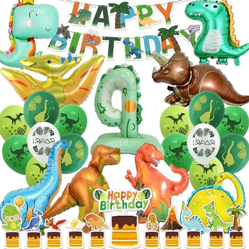 Dino Geburtstag Deko 4 Jahre, Set Party Dino Luftballon Geburtstag 4, Dinosaurier Deko Kindergeburtstag mit 8 Dino Luftballon xxl und Dino Tortendeko Geburtstag Banner (Dinosaurier Geburtstag Deko 4) von Sylphlikeoniric