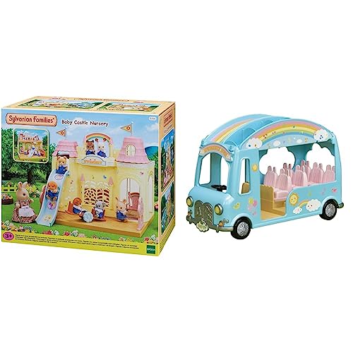 Sylvanian Families 5316 Baby Schlosskindergarten - Puppenhaus Spielset & 5317 Baby Bus Sonnenschein - Puppenhaus Auto Spielset von Sylvanian Families