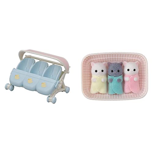 Sylvanian Families 5458 Perserkatzen Drillinge - Figuren für Puppenhaus & 5533 Drillings-Kinderwagen - Puppenhaus Spielset, Multicolour von Sylvanian Families