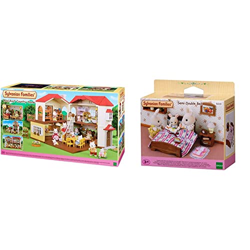 Sylvanian Families 5480 Stadthaus mit Licht - Puppenhaus, 21.5 x 58 x 34.5 cm & 5019 Doppelbett - Puppenhaus Einrichtung Möbel von Sylvanian Families