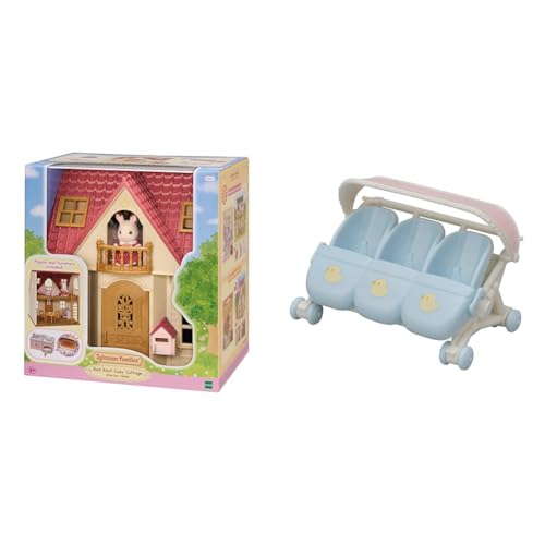 Sylvanian Families L5567 Starter Haus NEU, Multicolore & 5533 Drillings-Kinderwagen - Puppenhaus Spielset, 8.5 x 5.5 x 4 cm von Sylvanian Families