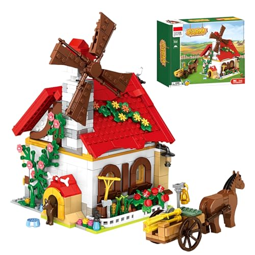 Bauernhof Bausteine Bausatz, 720 PCS Tierbauernhof mit Windhügel Klemmbausteine mit Pferd Hund, Bauernhof Set Spielzeug, Bau Weihnachten Geburtstagsgeschenke für Erwachsene Kinder Mädchen Jungen von SymGrpu