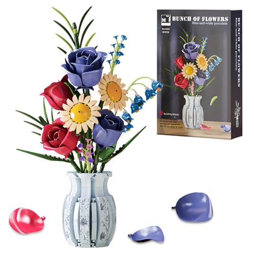 Blumen Blumenstrauß Bausteine Bausatz mit Vase, Rosen Sonnenblumen Klemmbausteine für Erwachsene, Botanische Sammlung für Zuhause Dekoration, Geschenke für Valentines Geburtstage Muttertag(787 Stücke) von SymGrpu