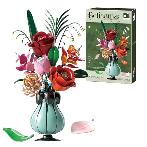 Blumenstrauß-Bausteine Bausatz mit Vase, Rosen-Gänseblümchen-Lotus-Klemmbausteine für Erwachsene, Botanische Sammlung für Heimdekoration, Geschenke für Valentinstag-Geburtstag-Muttertag(566 Stücke) von SymGrpu