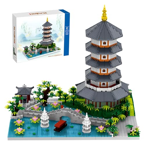 Chinesisch Hangzhou West Lake Architecture Micro Bausteine Bausatz, Mini-Klemmbausteine Spielzeug für Erwachsene Teens, Orientalischen Garten Tower Building Collection Modell für Display, 5186 PCS von SymGrpu