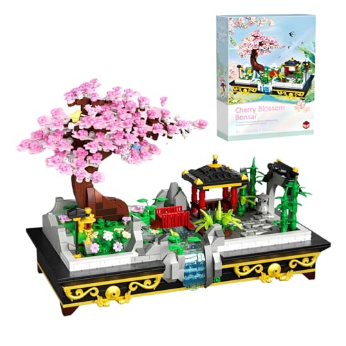 Kirschblüten Bonsai Micro Bausteine Bausatz, 1008PCS Chinesischer Stil Garten Architektur und Sakura Baum Mini Klemmbausteine, Sammelbare Display Modell, Geschenk für Jungen Mädchen und Erwachsene von SymGrpu