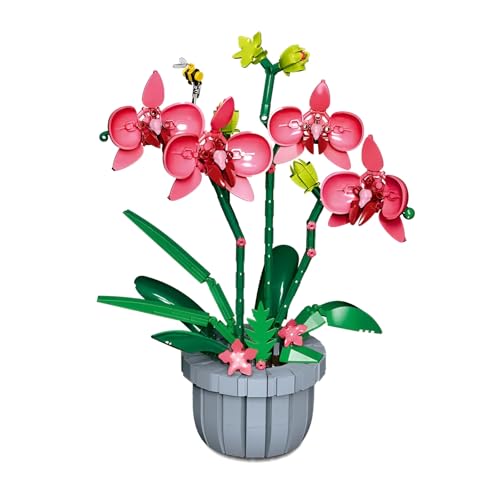 Orchidee Bausteine Bausatz, Ideen DIY Orchidee Bonsai Klemmbausteine für Zuhause Büro Dekoration, Botanische Sammlung, Künstliche Blume für Erwachsene Kinder ab 8 Jahren (698 PCS, Rosa) von SymGrpu