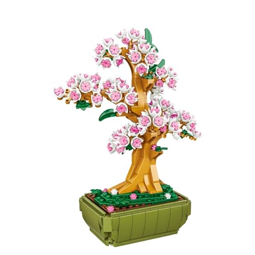 Sakura Bonsai mit Blumentopf Bausteine Bausatz, Kirschblüten Blumen Klemmbausteine, DIY Pflanzenmodell für Erwachsene, Botanische Sammlung, Idee für Zuhause Büro Dekoration (550PCS) von SymGrpu