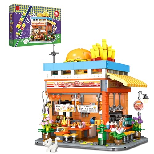 Stadt Burgerladen Bausteine Bausatz, 1727 PCS Straßenansicht Burger House Klemmbausteine, Simulierte Architektur BAU Modell Spielzeug für Erwachsene Kinder im Alter von 8+ von SymGrpu