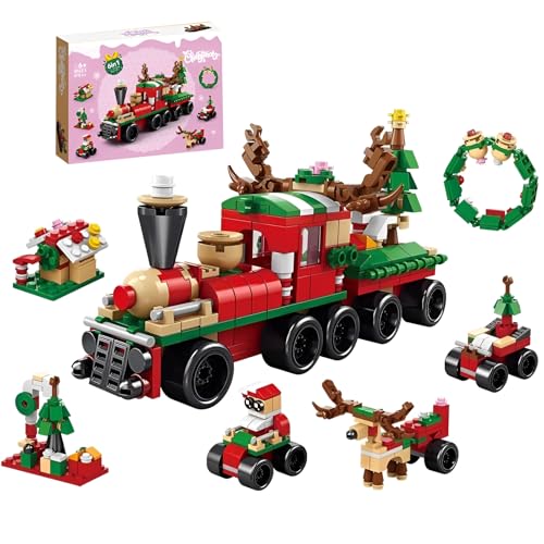 SymGrpu 6 IN 1 Weihnachtszug Mini Bausteine Bausatz, Lokomotive Modell Spielzeug Baukästen, Mini-Klemmbausteine-Sets, Weihnachten Bauklotz-Sets für Erwachsene & Kinder Jungen von SymGrpu