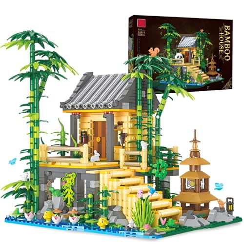 SymGrpu Bamboo Haus Bausteine Bausatz, Kreative Architektur BAU BAU Spielzeug, 1945 Stück Modell Klemmbausteine für Erwachsene Kinder, Geschenkidee für Jungen Mädchen ab 6 Jahren von SymGrpu