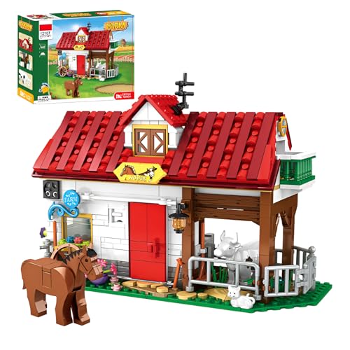 SymGrpu Bauernhof Bausteine Bausatz, 530 PCS Rinder Ranch Klemmbausteine mit Pferd Kuh, Bauernhof Set Spielzeug, BAU Weihnachten Geburtstag Geschenke für Erwachsene Kinder Mädchen Jungen von SymGrpu