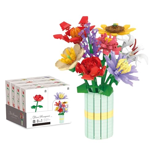 SymGrpu Blumen Blumenstrauß Micro Mini Bausteine Bausatz, Botanische Kolletion Klemmbausteine mit Rose, Sonnenblume, Lilie, künstliche Blumen für Home Office Decor, Geschenkidee für Frauen SymGrpu Blumen Blumenstrauß Micro Mini Bausteine Bausatz, Botanische Kolletion Klemmbausteine mit Rose, Sonnenblume, Lilie, künstliche Blumen für Home Office Decor, Geschenkidee für Frauen von SymGrpu