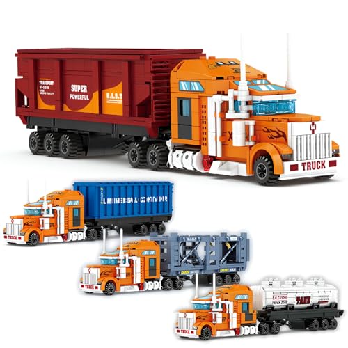 SymGrpu City 1 in 4 LKW Bausteine Bausatz, Ideen Container LKW Klemmbausteine Spielzeug mit 4 Arten Wagen, Geschenke für Erwachsene und Kinder, 1514 PCS von SymGrpu