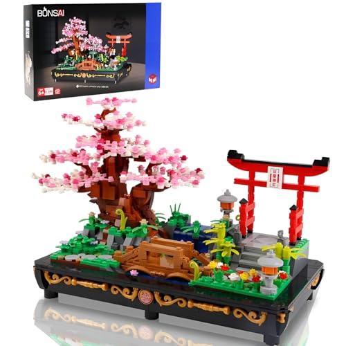 SymGrpu Kirschblüten Bonsai Baum Mikro Bausteine Bausatz, 1286 PCS Japanischer Stil Sakura-Baum Mini Klemmbausteine, Sammlerstück Display Modell, Geschenk für Jungen Mädchen und Erwachsene von SymGrpu