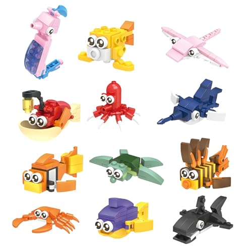 SymGrpu Micro Mini Bausteine Bausatz Ozean Serie, Satz von 12 Tiere Modell Klemmbausteine, einschließlich Krabbe, Hai, Laternenfisch, BAU- und Haustier Spielzeug für Erwachsene und Kinder, 305 PCS von SymGrpu