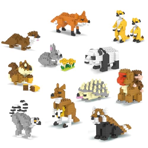 SymGrpu Mikro Mini Bausteine Tiere Serie, Satz von 12 Tiere Modell Bausatz, Einschließlich Koala, Panda, Lemur, Fuchs, AFFE, Mini-Tiere Gebäude Klemmbausteine Spielzeug für Erwachsene Teens, 1807 PCS von SymGrpu