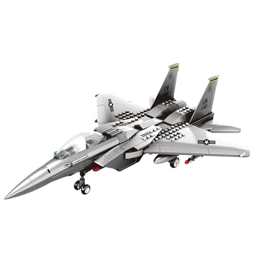 SymGrpu Militär F-15 Eagle Fighter Jet Bausteine Bausatz (270 Teile), Luftwaffe Baukasten, Armee Flugzeug Modell Spielzeug Geschenke für Militär Fans und Kinder Erwachsene von SymGrpu