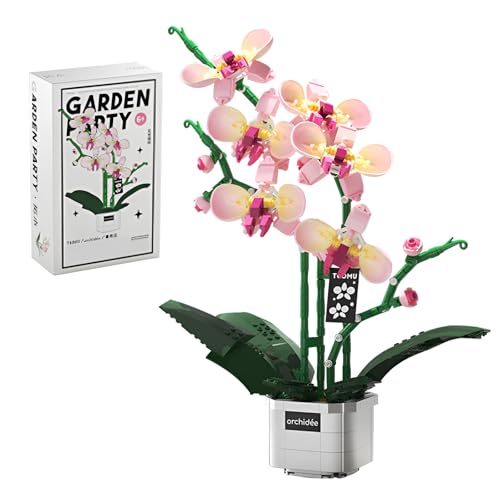 SymGrpu Orchidee Bausteine Bausatz, Ideen DIY Orchidee Bonsai Klemmbausteine für Home Office Decor, Botanical Colleciton, Künstliche Blume für Erwachsene Kinder ab 8 Jahren (578 Stücke) von SymGrpu