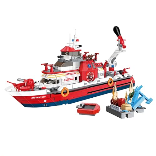 SymGrpu Rettungsboot-Bausteine Bausatz, Stadtfeuerwehr-Rettungsboot-Klemmbausteine-Sammlung, STEM-Spielzeug-Geschenk für Kinder 6-12+, Jungen und Mädchen, 588 Teile von SymGrpu