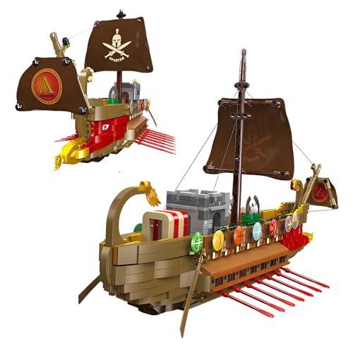 SymGrpu Spartanische Schiffs Bausteine Bausatz, Antike Kriegsschiff Klemmbausteine, Segelboot und Schiffsmodellbausatz, Baukasten Bauklötze Spielzeug für Erwachsene Kinder Jugendliche (1033PCS) von SymGrpu