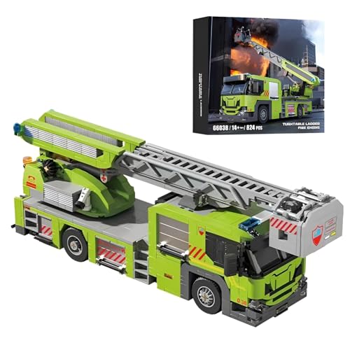 SymGrpu Stadt Drehleiter Feuerwehrkran Bausteine Bausatz, 824 PCS Feuerwehr-Rettungswagen Klemmbausteine, STEM Spielzeug, Rettungsfahrzeuge Modellbausteine für Erwachsene Jugendliche von SymGrpu