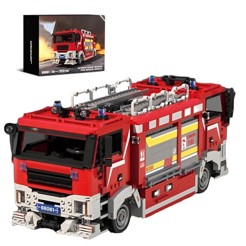 SymGrpu Stadt-Feuerwehr-Rettungswagen Bausteine Bausatz, Bi-direktional fahrendes Feuerwehr-Rettungsfahrzeug Klemmbausteine, STEM Auto Modell Spielzeug für Erwachsene Kinder ab 14 Jahren(2712 Teile) von SymGrpu