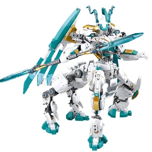 SymGrpu Transformierender Mech Bausteine Bausatz, 2 IN 1 Drachenkrieger Klemmbausteine, Action Roboter Modell Spielzeug für Display, Geschenk für Erwachsene Kinder(731 Stücke) von SymGrpu