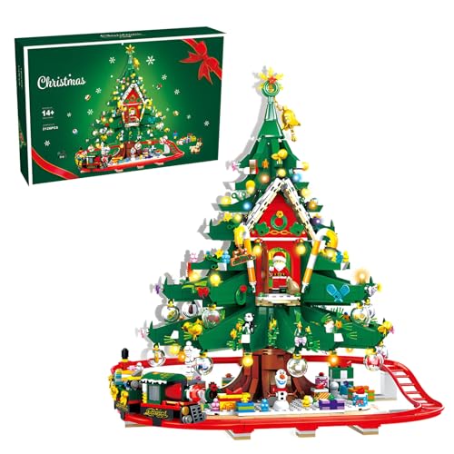 SymGrpu Weihnachtsbaum Bausteine Bausatz, 2100 PCS Weihnachts Klemmbausteine mit Weihnachtsmann Schneemann Zug, Weihnachtsbaum Home Decor 2024 für Erwachsene Kinder 14+ von SymGrpu