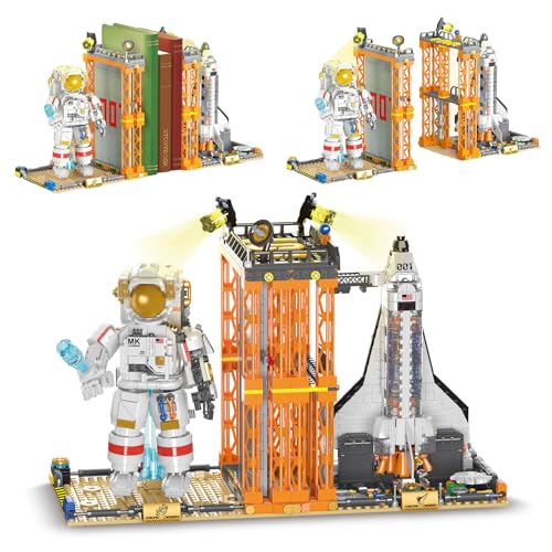 Weltraum-Thema Buchstützen Bausteine Bausatz, Astronaut Flugzeug Bücherecke Bausatz für Erwachsene, sammelbar Spaceman Modell Bücherregal Veranstalter Klemmbausteine für Jungen Mädchen(1623 Stücke) von SymGrpu